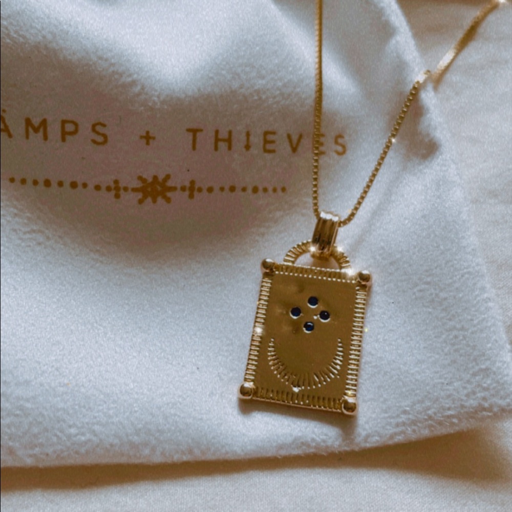 Gold Moon Tag Necklace